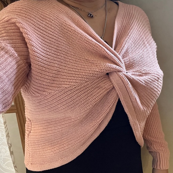 Peach 2-in-1 Knit Crop Sweater Rose Pink Boho Anthro Kawaii Knot Off Shoulder S - Picture 6 of 14